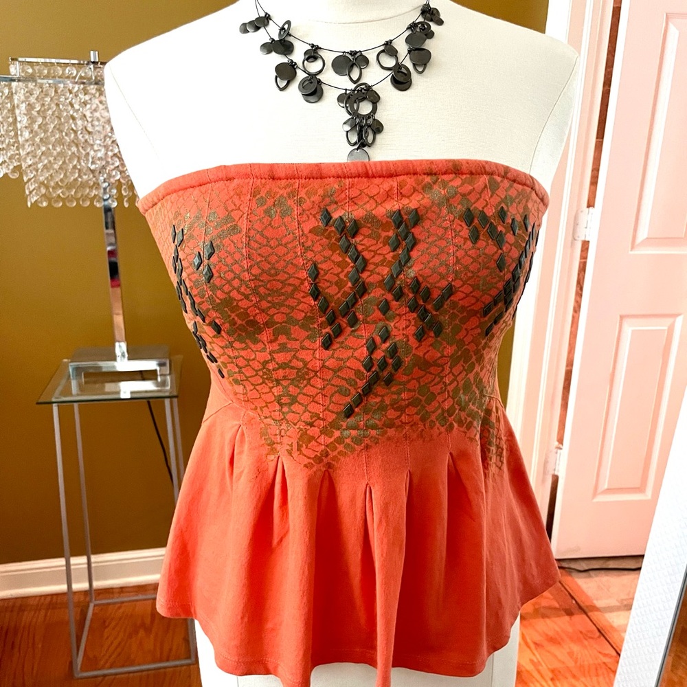 Guess Orange Sleeveless Peplum Top Sz S